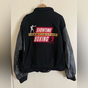 Vintage 90s Showtime Boxing Promo Leather Varsity Jacket XL *HAS FLAW*